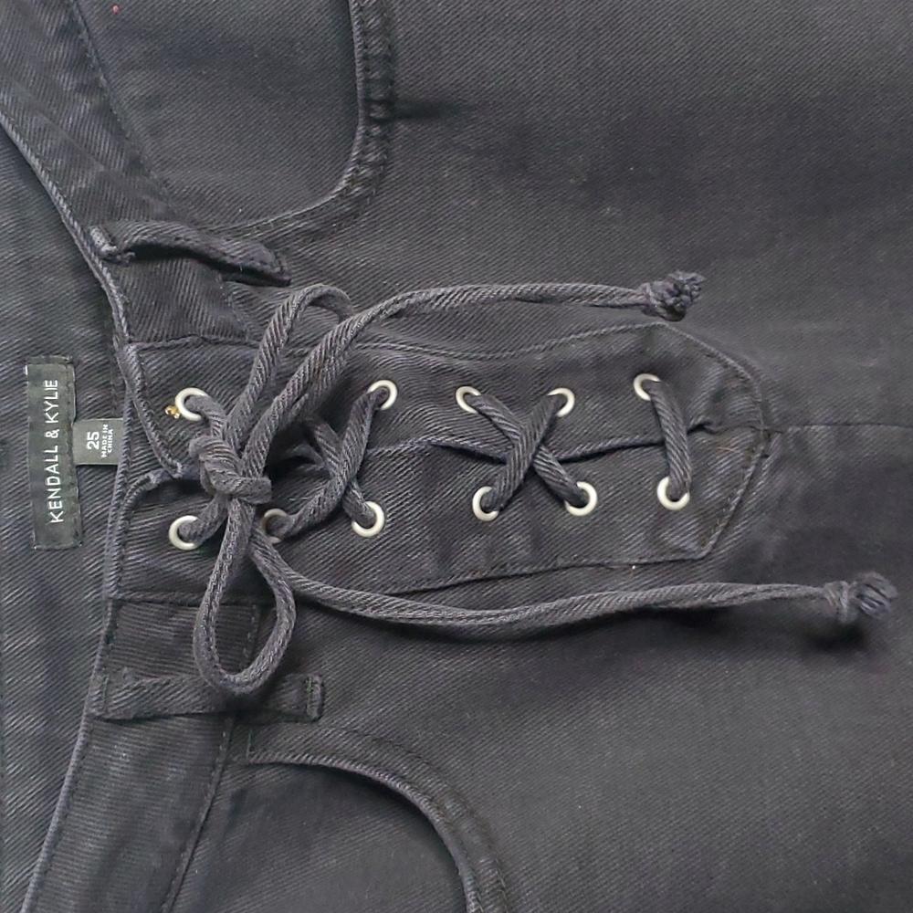 Kendall & Kylie Denim Lace-up Skirt 25 Black - Picture 2 of 4